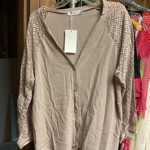 Textured Button Down Shirt with Patterned Sleeves